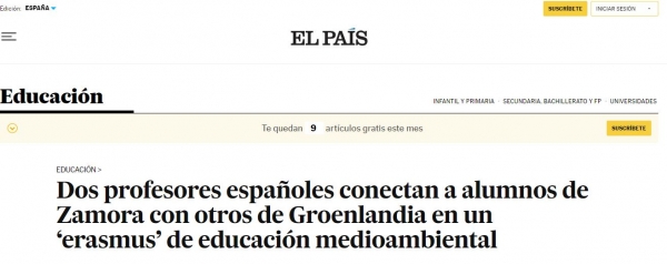 Dos profesores españoles conectan a alumnos de Zamora con otros de Groenlandia en un ‘erasmus’ de educación medioambiental -  EL PAIS  13NOV21